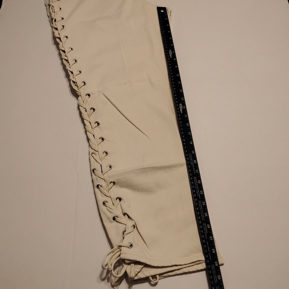 H&M Cream Lace Up Straight High Jeans - 16 - Picture 6 of 12